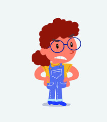 Angry cartoon character of little girl on jeans.