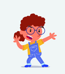 cartoon character of little girl on jeans arguing angry.