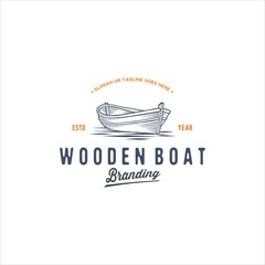 Wooden Canoe Row Boat Logo Design Vector Image