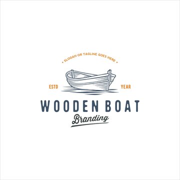 Wooden Canoe Row Boat Logo Design Vector Image