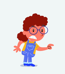 cartoon character of little girl on jeans pointing something aggressively.