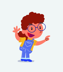 cartoon character of little girl on jeans pointing while arguing.