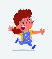 cartoon character of little girl on jeans running angry.