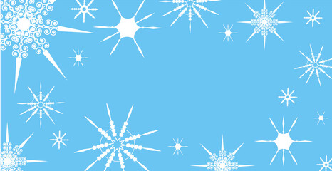 Fototapeta na wymiar Card with frozen silhouettes of beautiful crystal snowflakes on a blue background