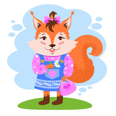 Funny character squirrel fashionista