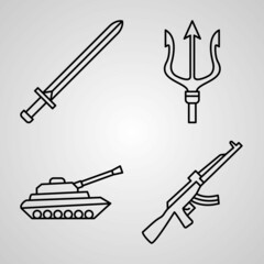 Set of Thin Line Flat Design Icons of Weapons
