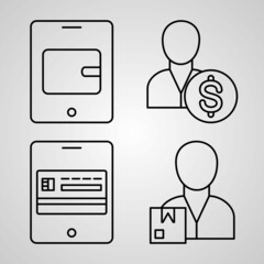 Outline Digital Economy Icons isolated on White Background