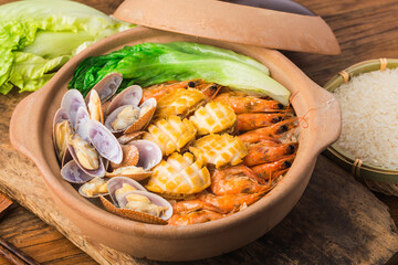 Cantonese style seafood rice pot