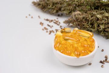 medical cannabis oil capsules and buds