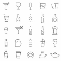 Cocktail and glasses vector icons set. Beverage sign. Web design, mobile app. Vector illustration. Eps10