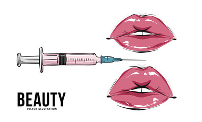 Lips injection makeup art, lip fillers, hyaluronic acid vector art  mouth underskin cosmetic - obrazy, fototapety, plakaty