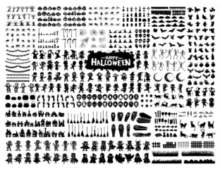 Halloween silhouette character set collection for celebration, template and decoration