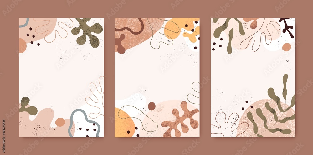 Aufkleber set of modern backgrounds with abstract organic shapes and leaf. card designs with geometric fluid b