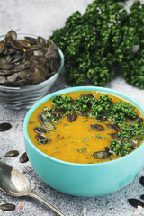 A bowl with home-made pumpkin soup