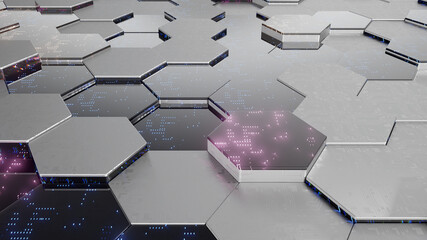 3d abstract technology background.  Abstract concept data center technology. Artificial Intelligence. Personal data security, processing or protection. 3d render.