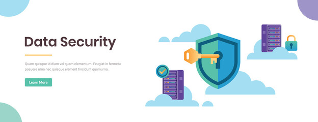 Data protection shield with key cyber security concept flat vector illustration with editable copy space