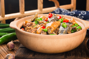 Delicious Chinese cuisine, soft shelled turtle stewed with chicken pot