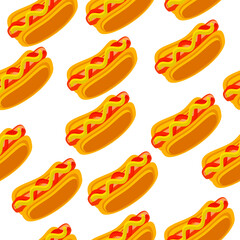 Seamless hot dog pattern on a white background.The vector pattern can be used in fast food designs,textile.