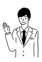 笑顔で案内する若い男性の医者のイラスト