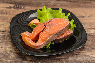 Two pink salmon fish steak