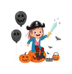 cute little girl celebrate halloween wear pirate costume
