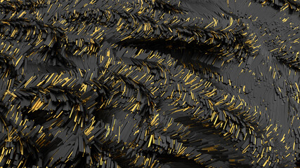 Abstract parametric black and gold background. 3d rendering