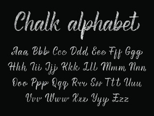 Chalk texture handwritten latin modern calligraphy brushpen alphabet. Vector illustration