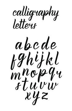 Modern hand drawn latin calligraphy brush script of lowercase letters. Calligraphic alphabet. Vector illustration