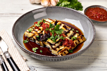Grilled eggplant and sauce