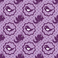 Purple cartoon tile with birds..Seamless baby pattern for print as a background.