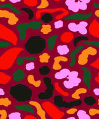 Abstract Hand Drawing Geometric Shapes Leaves and Flowers Seamless Vector Pattern Isolated Black Background