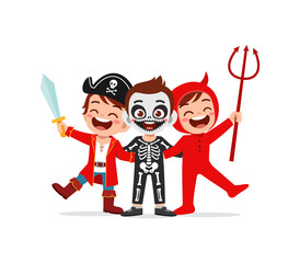 cute little boy and girl celebrate halloween with friend