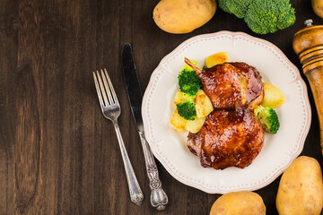 A plate of roast duck legs