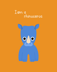 Cute rhinoceros illustration isolated on colored background. Simple illustrations for a children's book. African animal in cartoon style. Perfect for greetings, cards, posters, greetings, or shop.