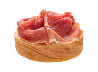 Toast with prosciutto isolated on white background