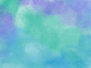 Blue green purple watercolor background. Abstract hand paint square stain backdrop