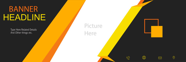 Yellow orange black color full editable and customized web banner design and social media cover design vector template