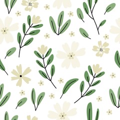 Floral seamless pattern with cute flowers on isolated background