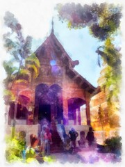 Obraz na płótnie Canvas Ancient architecture of northern thailand watercolor style illustration impressionist painting.