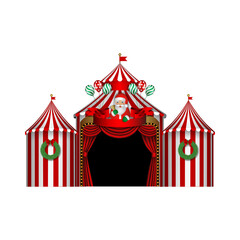 Christmas circus with santa claus, wreaths and balloons