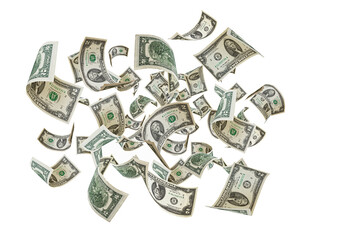 Two dollars. Money is falling. Isolated white background
