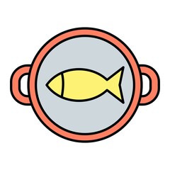Vector Fish Cooking Filled Outline Icon Design