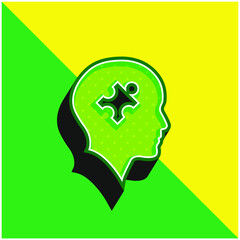 Bald Head With Puzzle Piece Green and yellow modern 3d vector icon logo
