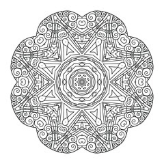 Abstract circular pattern with many details and geometry elements in form of mandala. Vector illustration for coloring book, Henna, Mehndi, decoration.