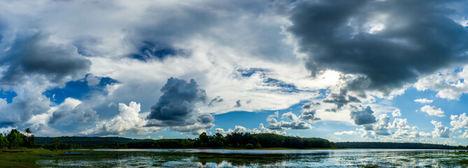 Panorama Landscape, Beautiful sunset sky on the river, Sky clouds Background over River