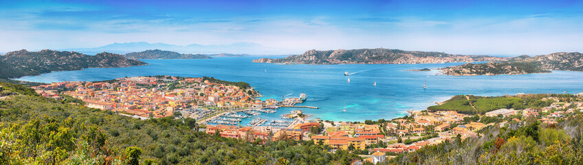 Naklejka na ściany i meble Breathtaking view on Palau port and Santo Stefano with La Maddalena islands