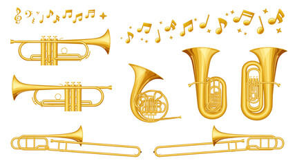 オーケストラに使う金管楽器のイラスト素材セット © ふわぷか