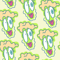 Seamless artwork with repeat hand drawn face of character