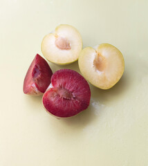 Cutted of Plumcot and yellow Plum friut