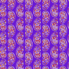 Detailed Colorful Seamless Paisley Pattern Trendy Fashion Colors Vertical Stripe Style Design Perfect for Allover Fabric Print